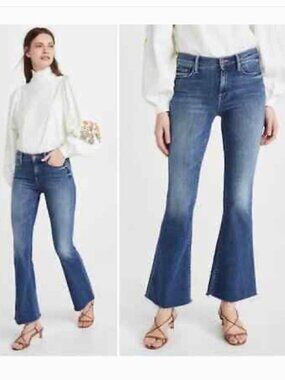 MOTHER The Weekender Fray Groovin Cropped Flare Jeans Frayed Hem Size 26